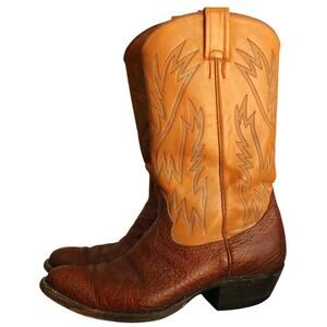 Vintage Nocona Tan Brown Leather Western Boots Mens 9 D Two Tone Embroidered